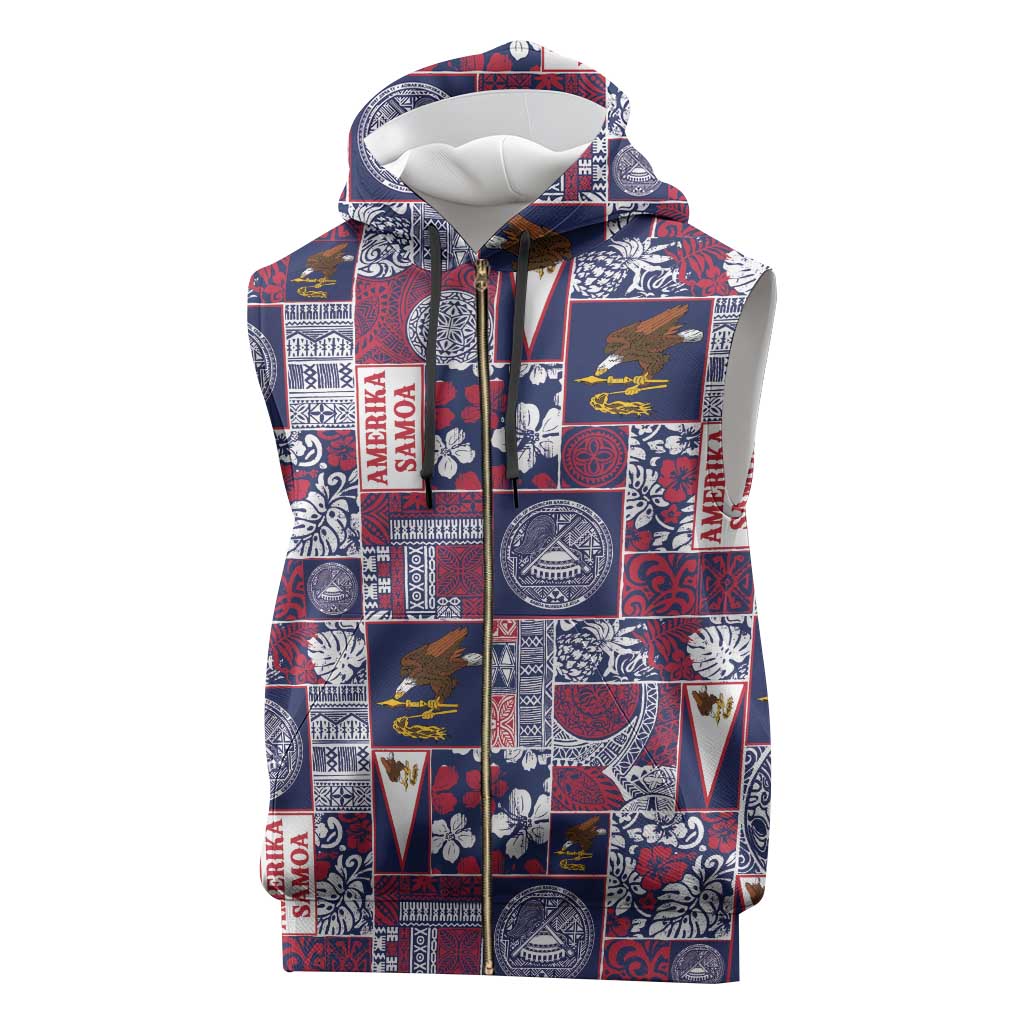 Manuia le Kerisimasi American Samoa Sleeveless Zip Hoodie Pacific Patchwork Xmas Vibes - Polynesian Pride