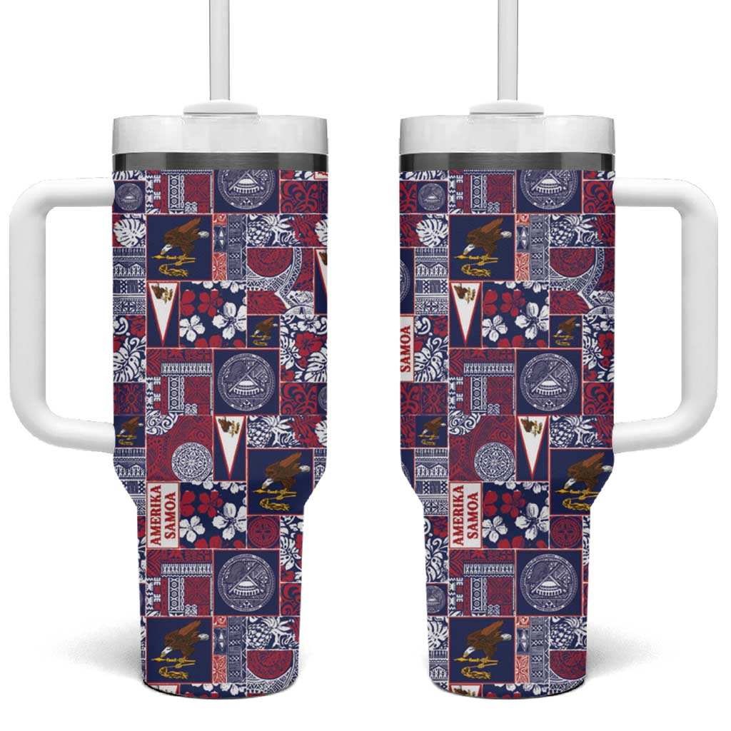 Manuia le Kerisimasi American Samoa Tumbler With Handle Pacific Patchwork Xmas Vibes LT9 One Size: 40 oz Blue - Polynesian Pride