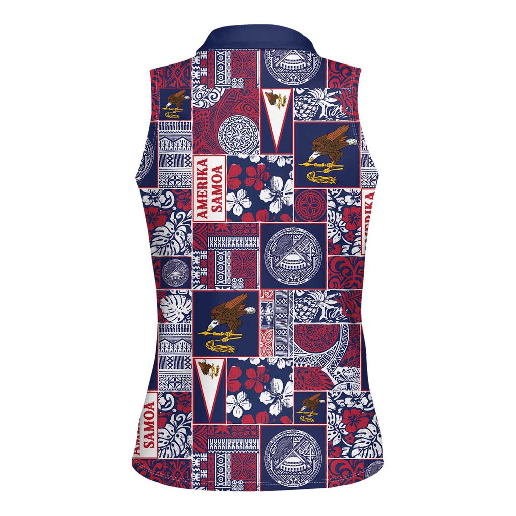 Manuia le Kerisimasi American Samoa Women Sleeveless Polo Shirt Pacific Patchwork Xmas Vibes - Polynesian Pride