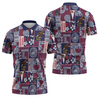 Manuia le Kerisimasi American Samoa Zipper Polo Shirt Pacific Patchwork Xmas Vibes - Polynesian Pride