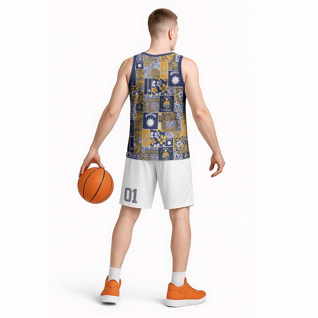 Ekamawir omo Nauru Basketball Jersey Pacific Patchwork Xmas Vibes - Polynesian Pride