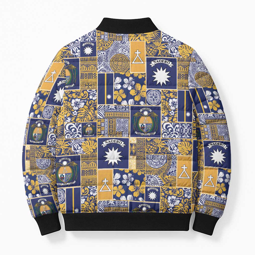 Ekamawir omo Nauru Bomber Puffer Jacket Pacific Patchwork Xmas Vibes - Polynesian Pride
