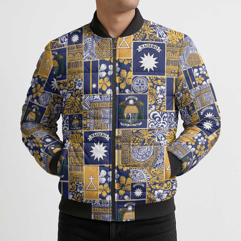 Ekamawir omo Nauru Bomber Puffer Jacket Pacific Patchwork Xmas Vibes - Polynesian Pride