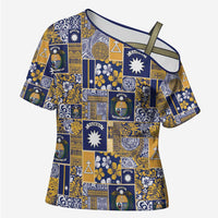 Ekamawir omo Nauru Cross Shoulder Shirt Pacific Patchwork Xmas Vibes - Polynesian Pride