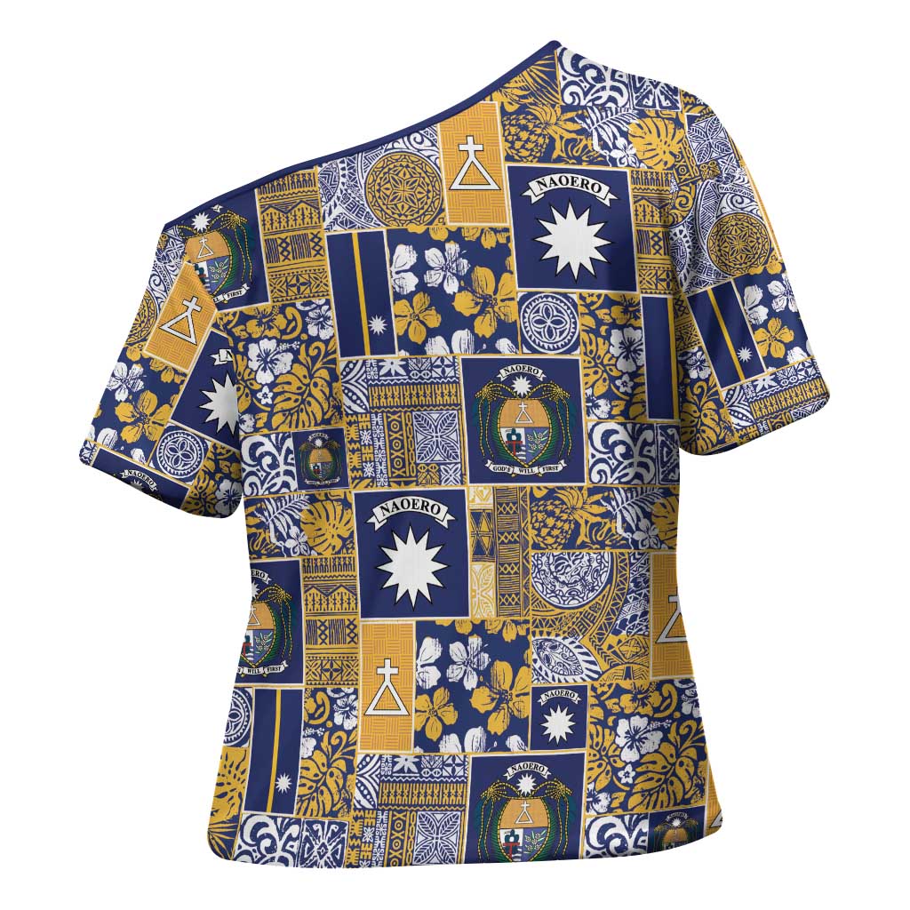 Ekamawir omo Nauru Cross Shoulder Shirt Pacific Patchwork Xmas Vibes - Polynesian Pride