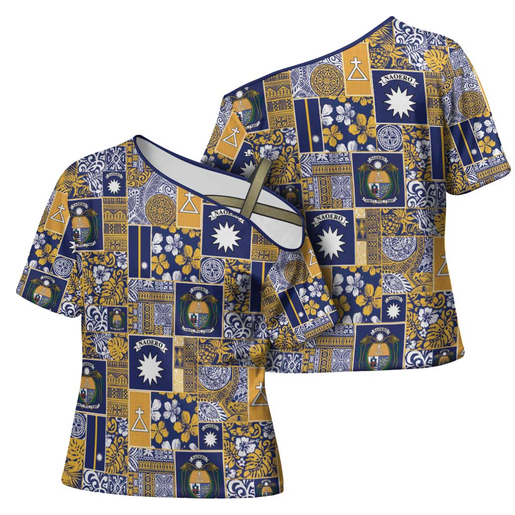 Ekamawir omo Nauru Cross Shoulder Shirt Pacific Patchwork Xmas Vibes - Polynesian Pride