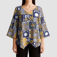 Ekamawir omo Nauru Kimono Sleeve Blouse Pacific Patchwork Xmas Vibes - Polynesian Pride