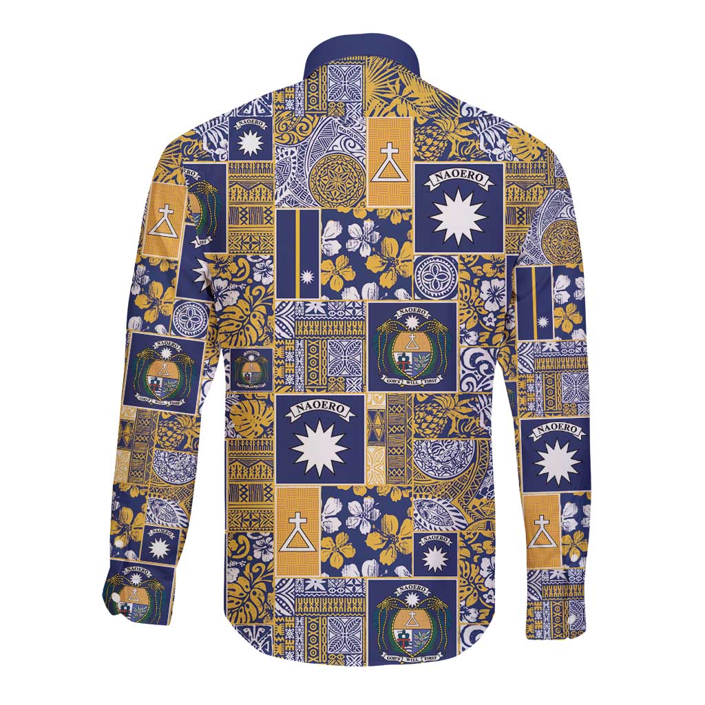 Ekamawir omo Nauru Long Sleeve Button Shirt Pacific Patchwork Xmas Vibes - Polynesian Pride