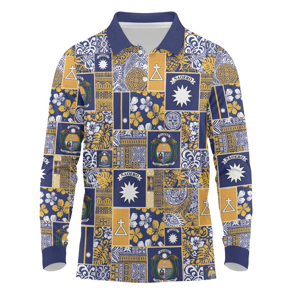 Ekamawir omo Nauru Long Sleeve Polo Shirt Pacific Patchwork Xmas Vibes - Polynesian Pride