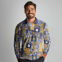 Ekamawir omo Nauru Long Sleeve Polo Shirt Pacific Patchwork Xmas Vibes - Polynesian Pride