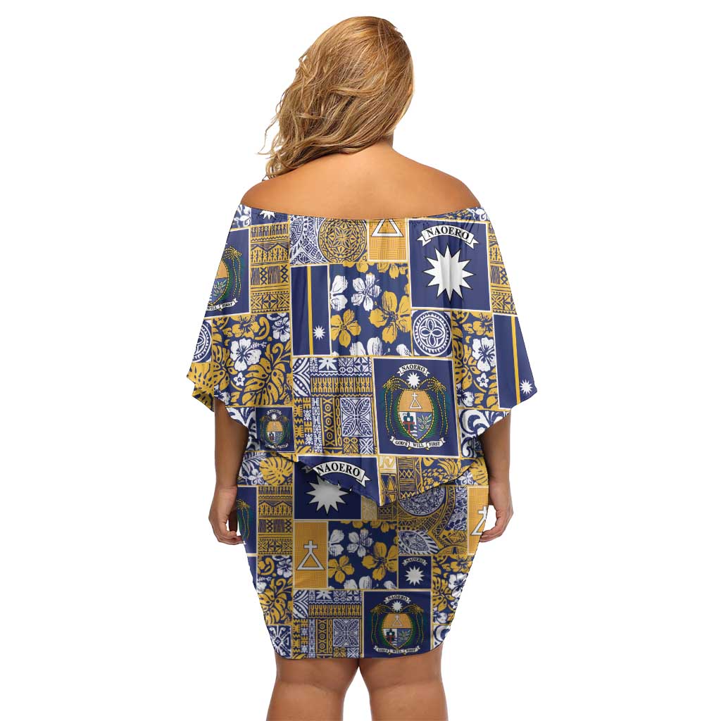 Ekamawir omo Nauru Off Shoulder Short Dress Pacific Patchwork Xmas Vibes - Polynesian Pride