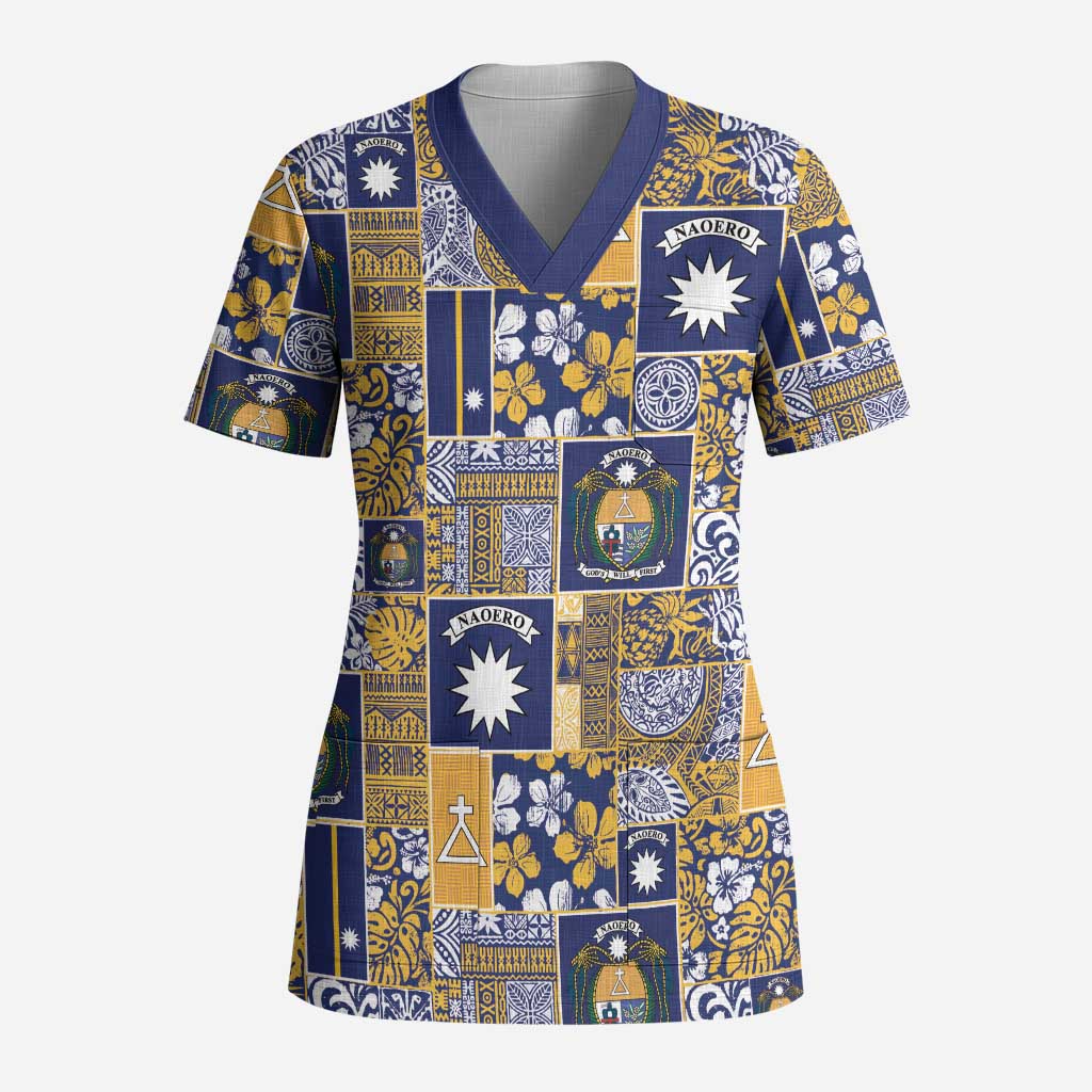 Ekamawir omo Nauru Scrub Top Pacific Patchwork Xmas Vibes - Polynesian Pride