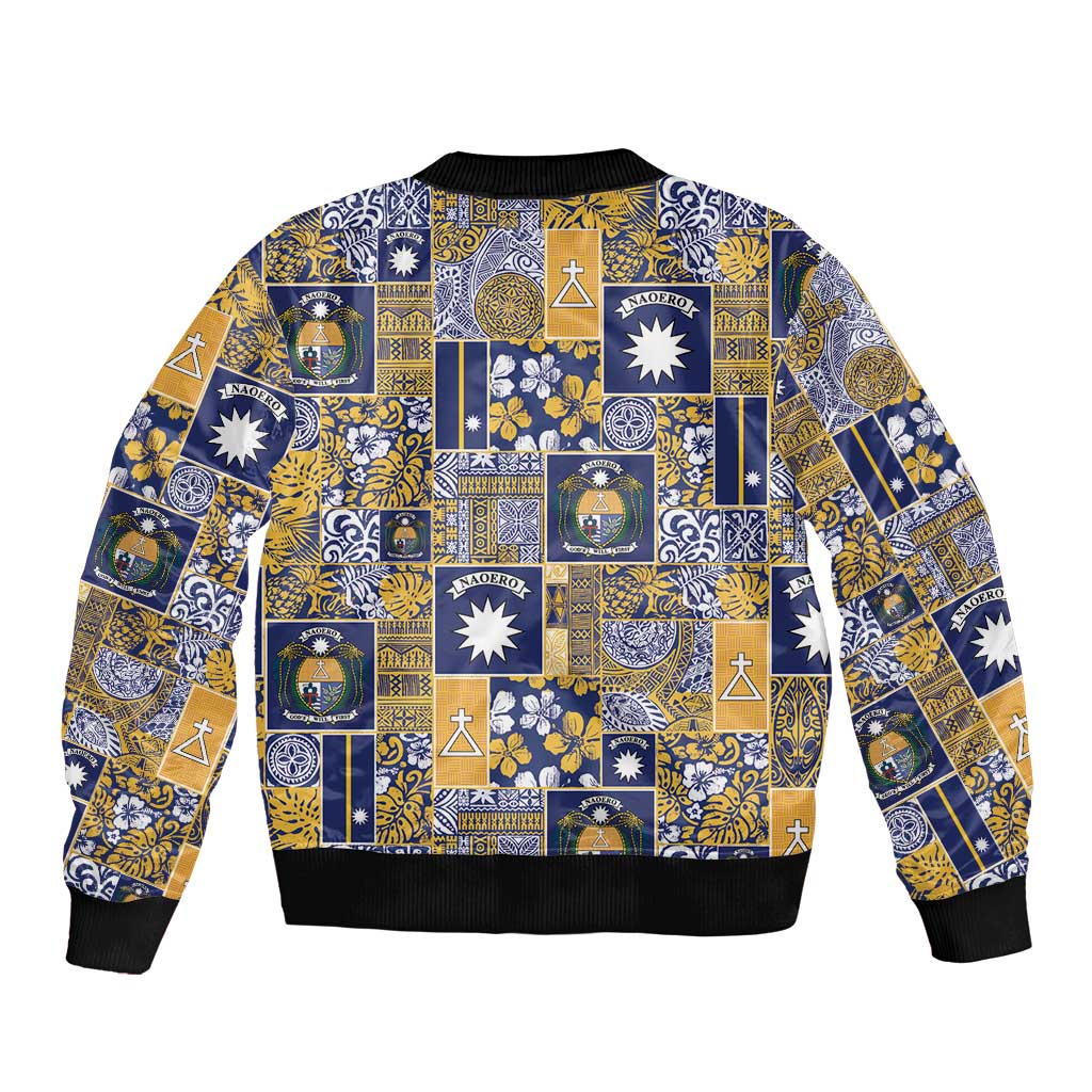 Ekamawir omo Nauru Sleeve Zip Bomber Jacket Pacific Patchwork Xmas Vibes - Polynesian Pride