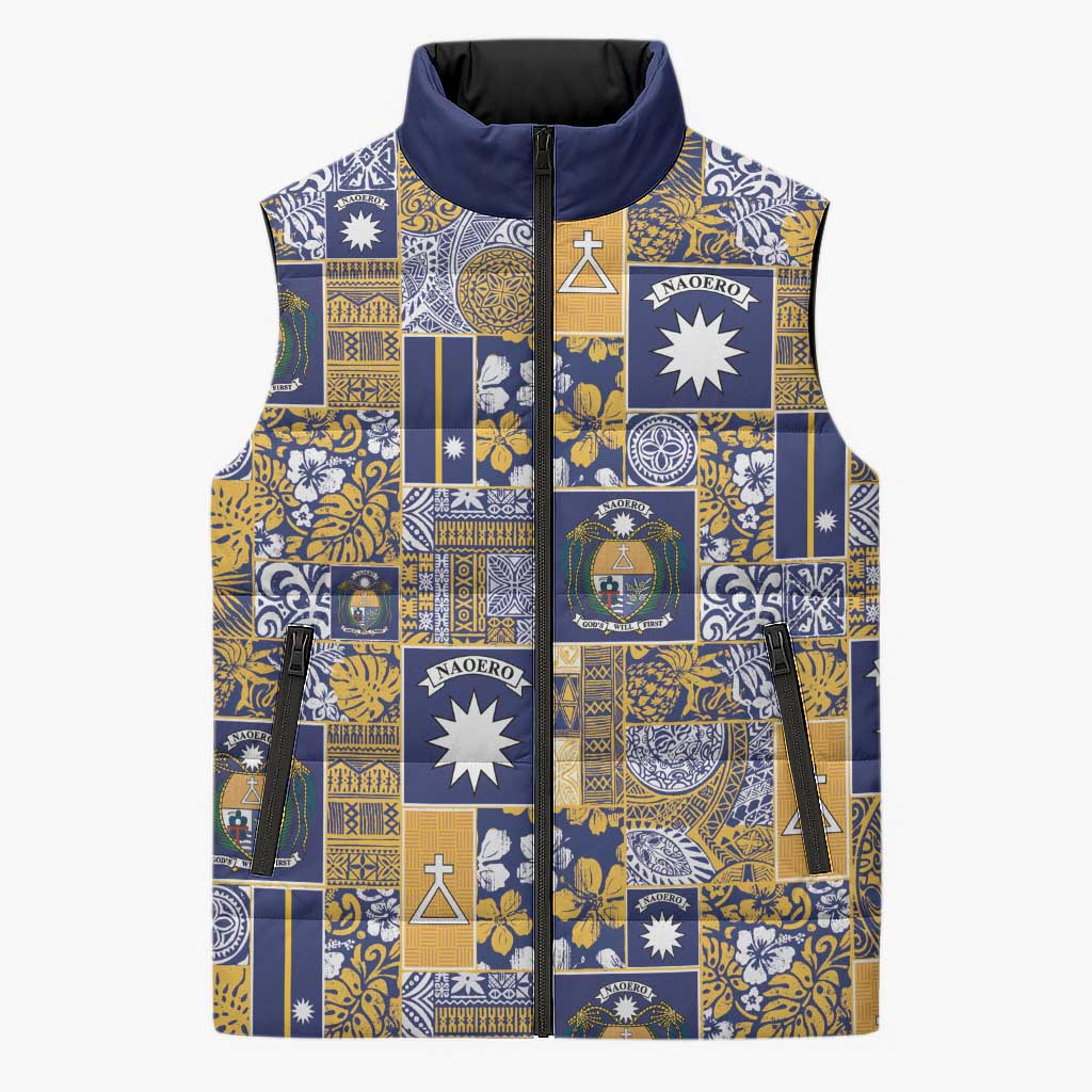Ekamawir omo Nauru Sleeveless Puffer Jacket Pacific Patchwork Xmas Vibes - Polynesian Pride