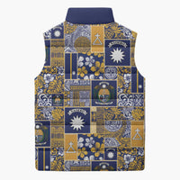 Ekamawir omo Nauru Sleeveless Puffer Jacket Pacific Patchwork Xmas Vibes - Polynesian Pride