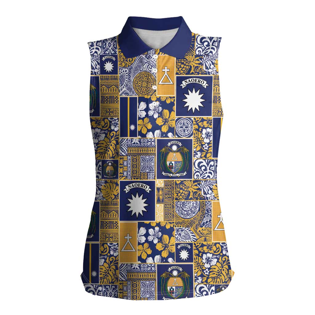 Ekamawir omo Nauru Women Sleeveless Polo Shirt Pacific Patchwork Xmas Vibes - Polynesian Pride