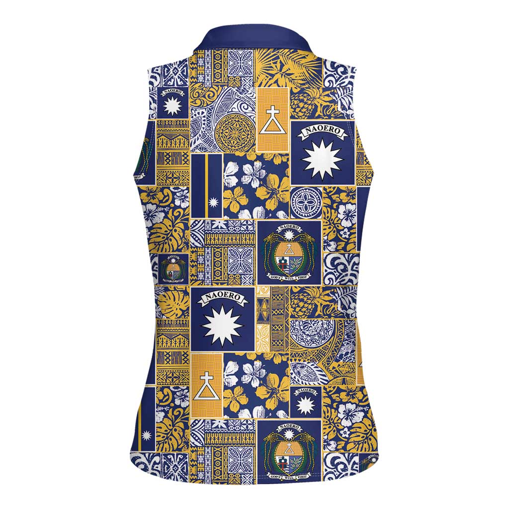 Ekamawir omo Nauru Women Sleeveless Polo Shirt Pacific Patchwork Xmas Vibes - Polynesian Pride