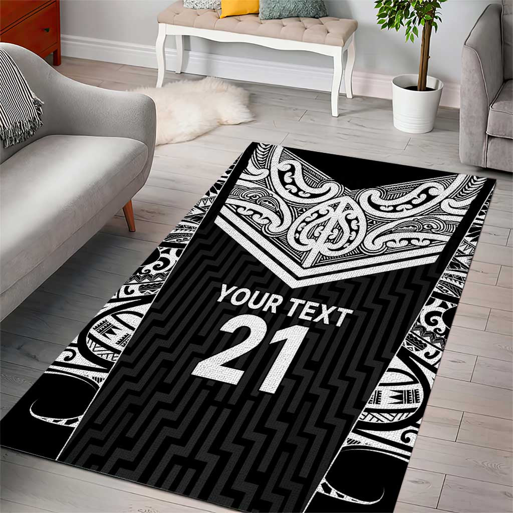 New Zealand Black Fern Custom Area Rug Maori Tukutuku Black-white Motif