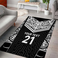 New Zealand Black Fern Custom Area Rug Maori Tukutuku Black-white Motif