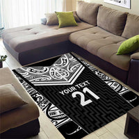New Zealand Black Fern Custom Area Rug Maori Tukutuku Black-white Motif