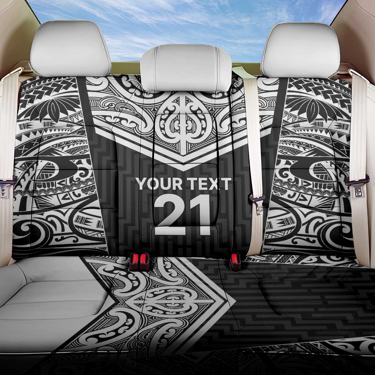 New Zealand Black Fern Custom Back Car Seat Cover Maori Tukutuku Black-white Motif