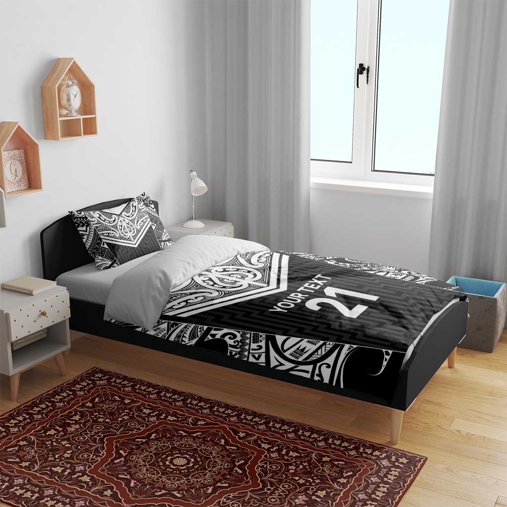 New Zealand Black Fern Custom Bedding Set Maori Tukutuku Black-white Motif