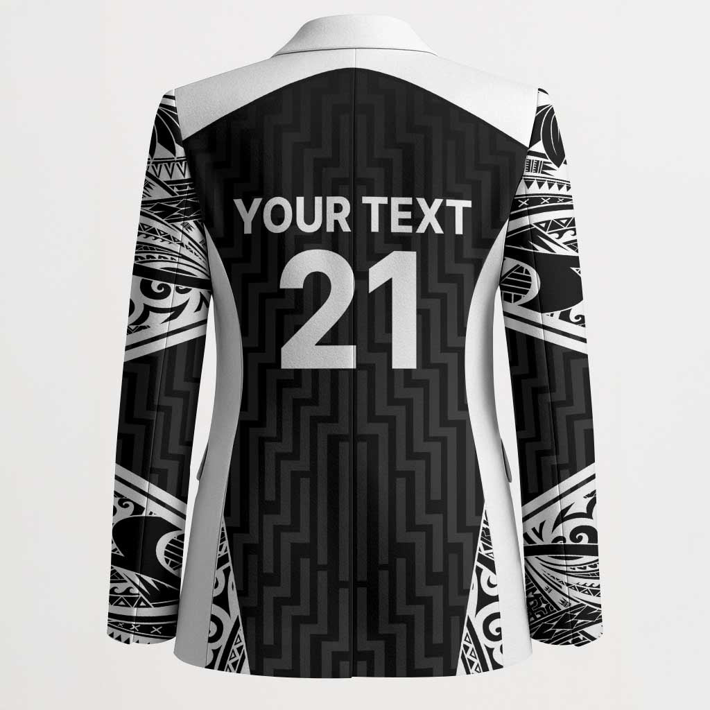New Zealand Black Fern Custom Blazer Maori Tukutuku Black-white Motif - Polynesian Pride