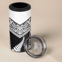 New Zealand Black Fern Custom 4 in 1 Can Cooler Tumbler Maori Tukutuku Black-white Motif LT9 - Polynesian Pride