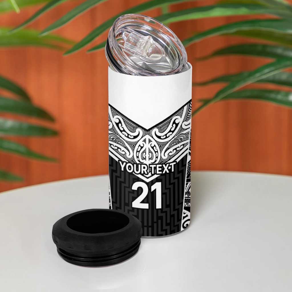 New Zealand Black Fern Custom 4 in 1 Can Cooler Tumbler Maori Tukutuku Black-white Motif LT9 - Polynesian Pride