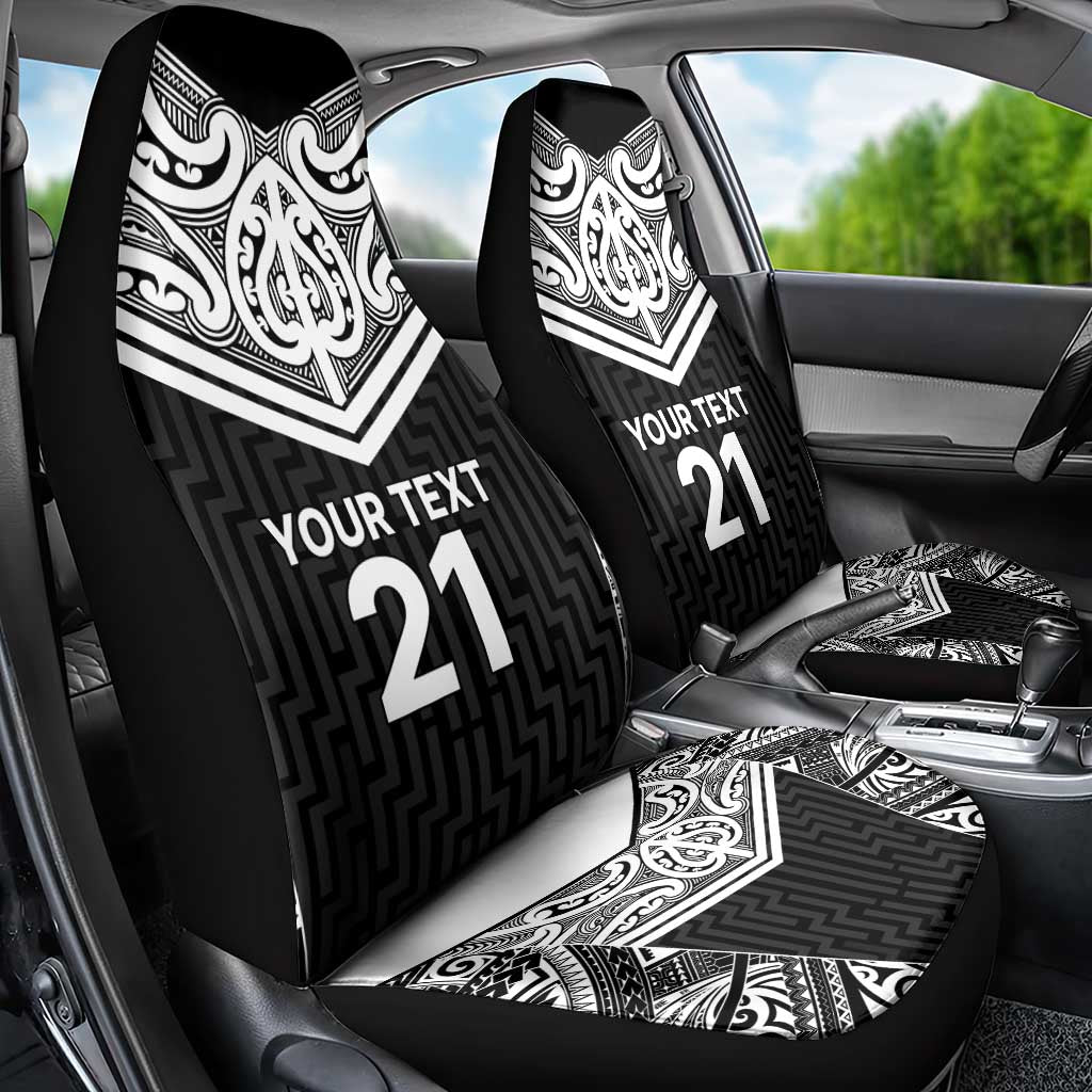 New Zealand Black Fern Custom Car Seat Cover Maori Tukutuku Black-white Motif