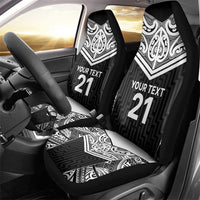 New Zealand Black Fern Custom Car Seat Cover Maori Tukutuku Black-white Motif