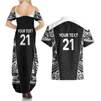New Zealand Black Fern Custom Couples Matching Summer Maxi Dress and Hawaiian Shirt Maori Tukutuku Black-white Motif LT9 - Polynesian Pride