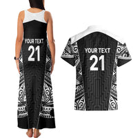 New Zealand Black Fern Custom Couples Matching Tank Maxi Dress and Hawaiian Shirt Maori Tukutuku Black-white Motif LT9 - Polynesian Pride