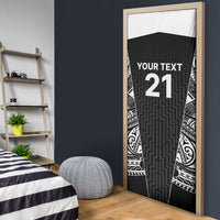 New Zealand Black Fern Custom Door Cover Maori Tukutuku Black-white Motif - Polynesian Pride