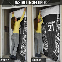 New Zealand Black Fern Custom Door Cover Maori Tukutuku Black-white Motif - Polynesian Pride