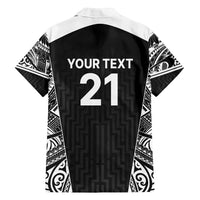 New Zealand Black Fern Custom Family Matching Long Sleeve Bodycon Dress and Hawaiian Shirt Maori Tukutuku Black-white Motif