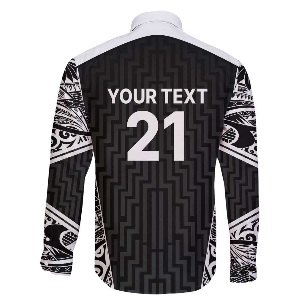 New Zealand Black Fern Custom Family Matching Long Sleeve Bodycon Dress and Hawaiian Shirt Maori Tukutuku Black-white Motif