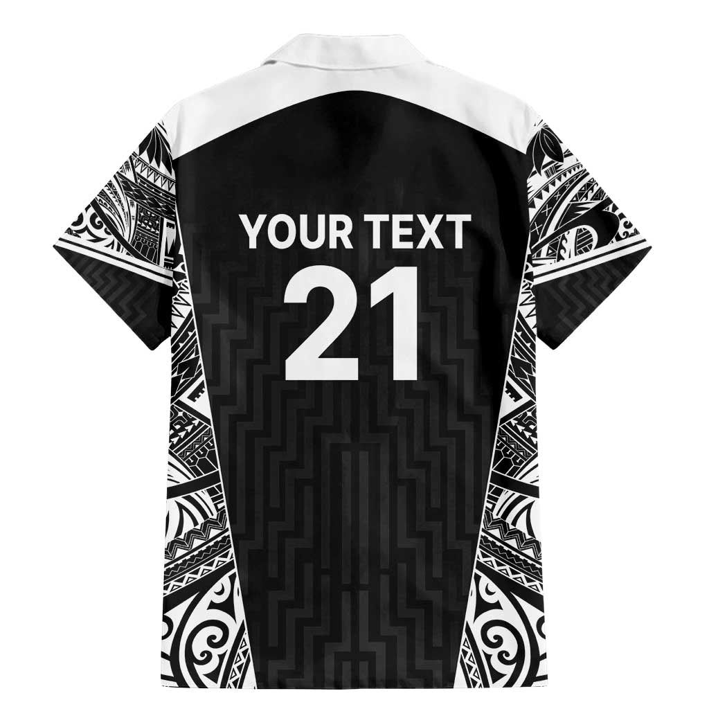 New Zealand Black Fern Custom Family Matching Mermaid Dress and Hawaiian Shirt Maori Tukutuku Black-white Motif