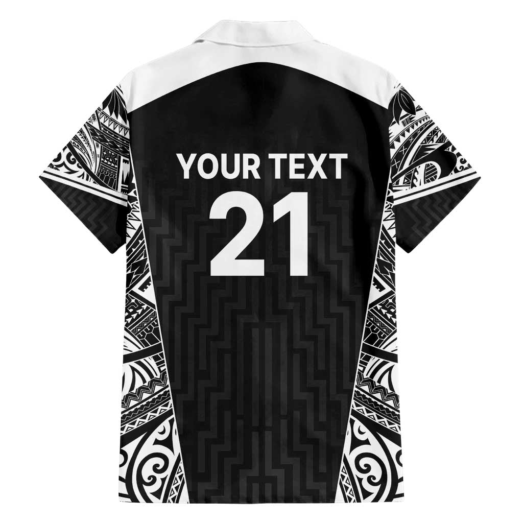 New Zealand Black Fern Custom Family Matching Off Shoulder Maxi Dress and Hawaiian Shirt Maori Tukutuku Black-white Motif