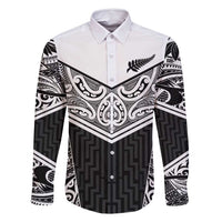 New Zealand Black Fern Custom Family Matching Off Shoulder Short Dress and Hawaiian Shirt Maori Tukutuku Black-white Motif LT9 Dad's Shirt - Long Sleeve White - Polynesian Pride