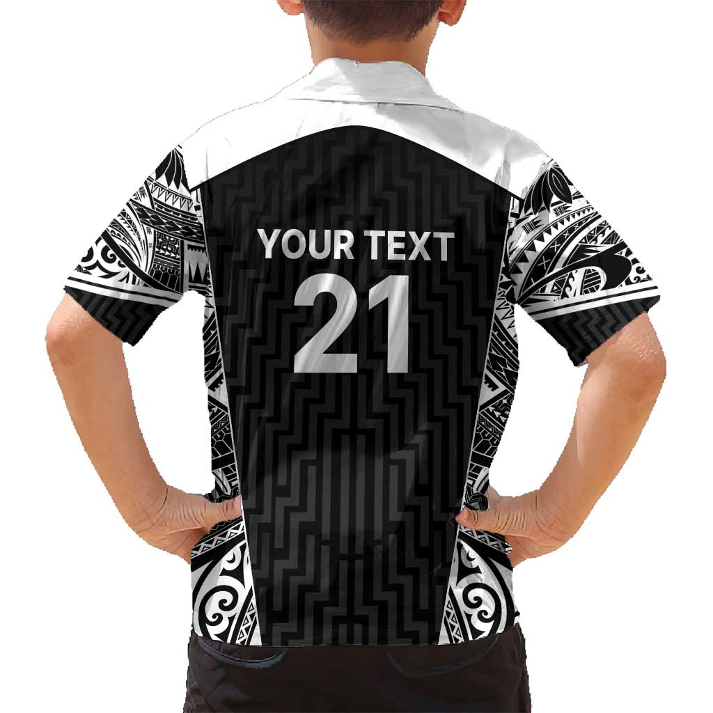 New Zealand Black Fern Custom Family Matching Summer Maxi Dress and Hawaiian Shirt Maori Tukutuku Black-white Motif LT9 - Polynesian Pride