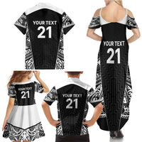 New Zealand Black Fern Custom Family Matching Summer Maxi Dress and Hawaiian Shirt Maori Tukutuku Black-white Motif LT9 - Polynesian Pride