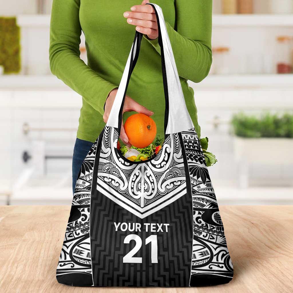 New Zealand Black Fern Custom Grocery Bag Maori Tukutuku Black-white Motif