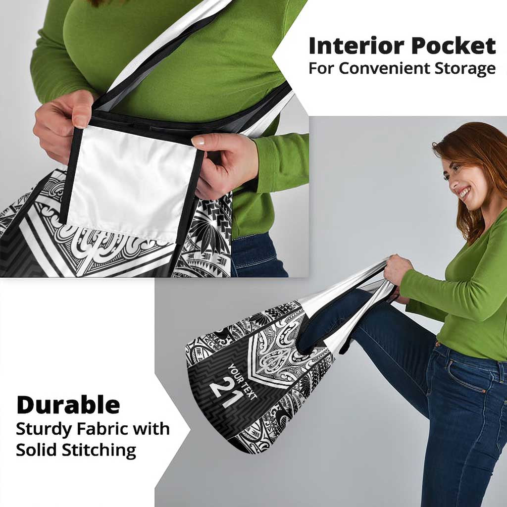 New Zealand Black Fern Custom Grocery Bag Maori Tukutuku Black-white Motif