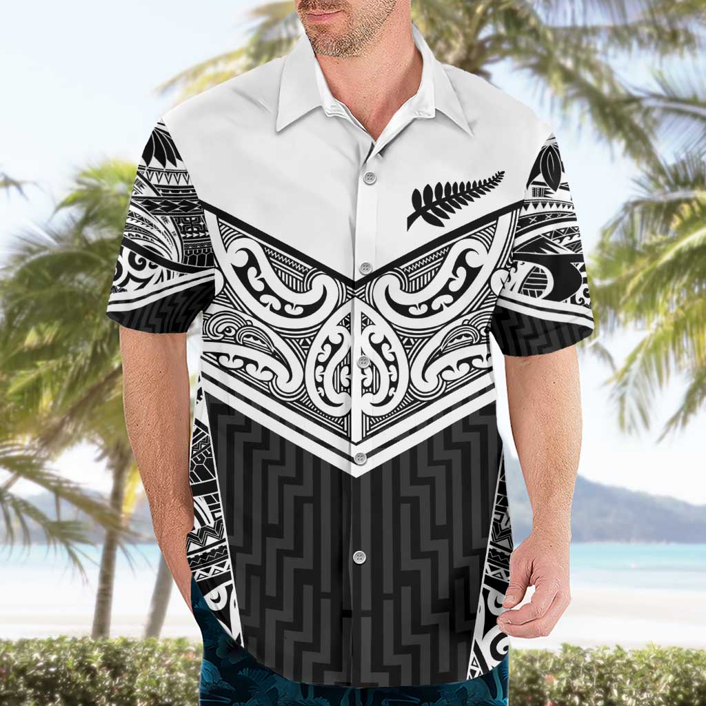 New Zealand Black Fern Custom Hawaiian Shirt Maori Tukutuku Black-white Motif LT9 - Polynesian Pride