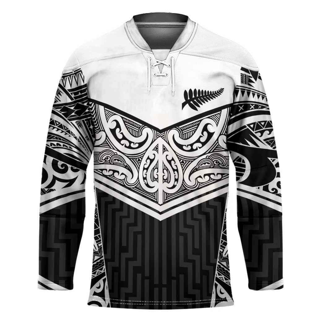 New Zealand Black Fern Custom Hockey Jersey Maori Tukutuku Black-white Motif LT9 Unisex White - Polynesian Pride