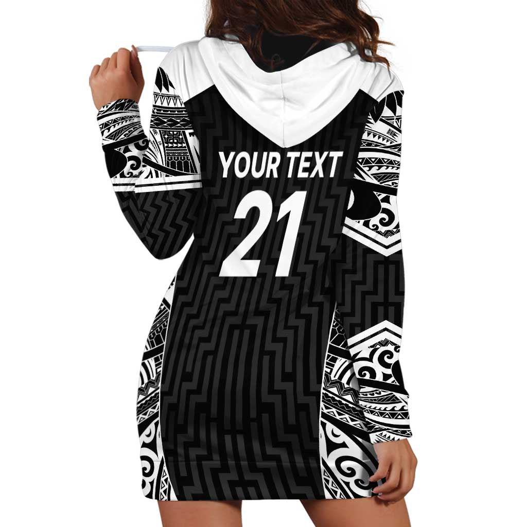 New Zealand Black Fern Custom Hoodie Dress Maori Tukutuku Black-white Motif