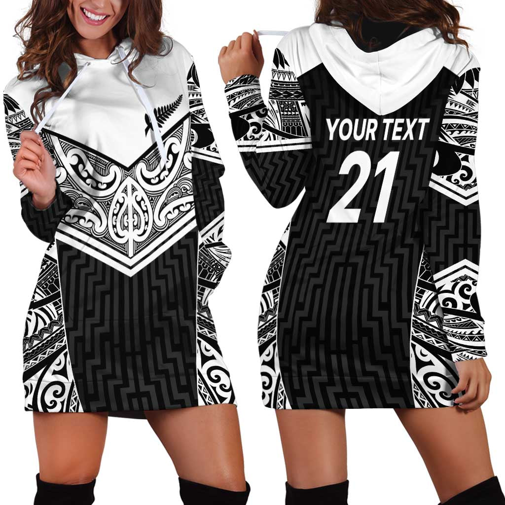 New Zealand Black Fern Custom Hoodie Dress Maori Tukutuku Black-white Motif