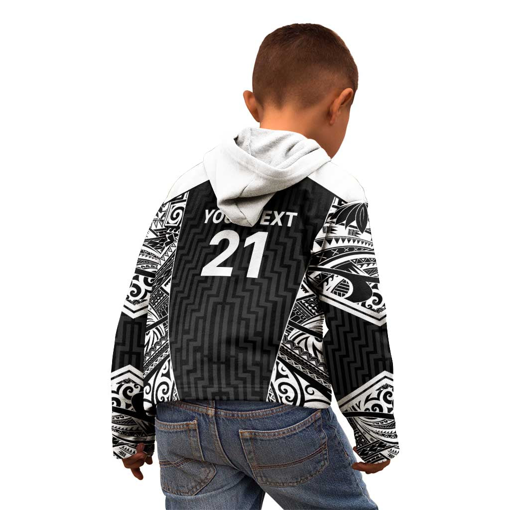 New Zealand Black Fern Custom Kid Hoodie Maori Tukutuku Black-white Motif LT9 - Polynesian Pride