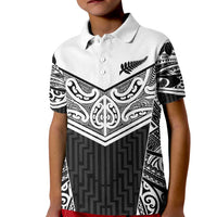 New Zealand Black Fern Custom Kid Polo Shirt Maori Tukutuku Black-white Motif LT9 Kid White - Polynesian Pride